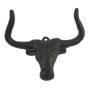 Cast Iron Bull Head Shaped Hat Holder Wall Coat Hook With Rustic Black Finish De
